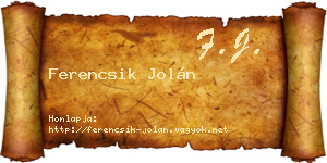 Ferencsik Jolán névjegykártya